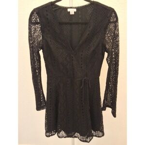 Xhilaration Womens Black Lace Fit & Flare Medium Lined Long Sleeve Dress